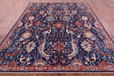 Blue Exotic Birds Persian Fine Serapi Hand Knotted Wool Rug - 8' 2" X 9' 11" - Golden Nile