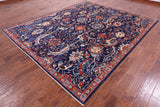 Blue Exotic Birds Persian Fine Serapi Hand Knotted Wool Rug - 8' 2" X 9' 11" - Golden Nile