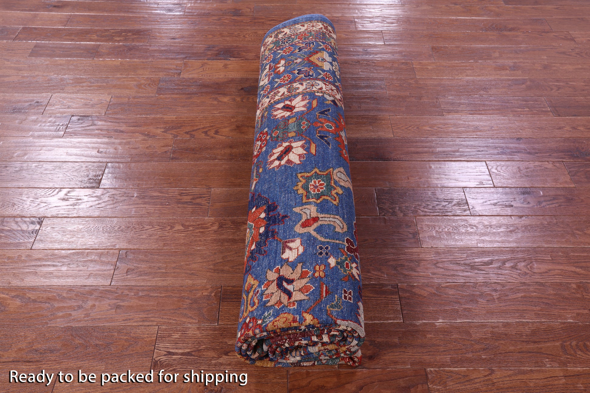 Blue Persian Fine Serapi Hand Knotted Wool Rug - 8' 11" X 12' 4" - Golden Nile
