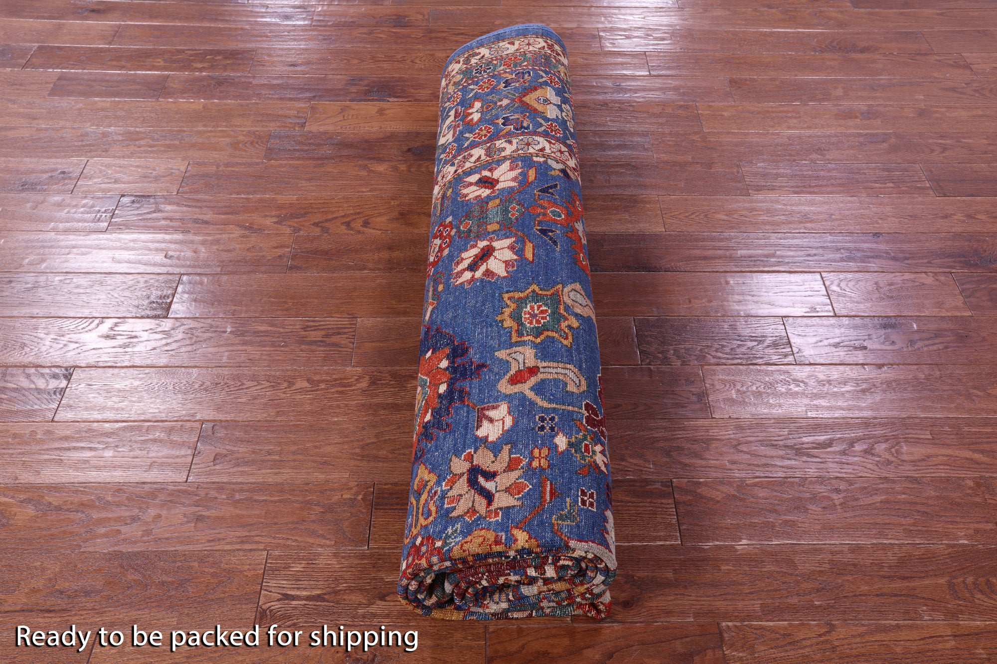 Blue Persian Fine Serapi Hand Knotted Wool Rug - 8' 11" X 12' 4" - Golden Nile