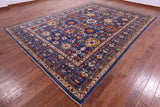 Blue Persian Fine Serapi Hand Knotted Wool Rug - 8' 11" X 12' 4" - Golden Nile