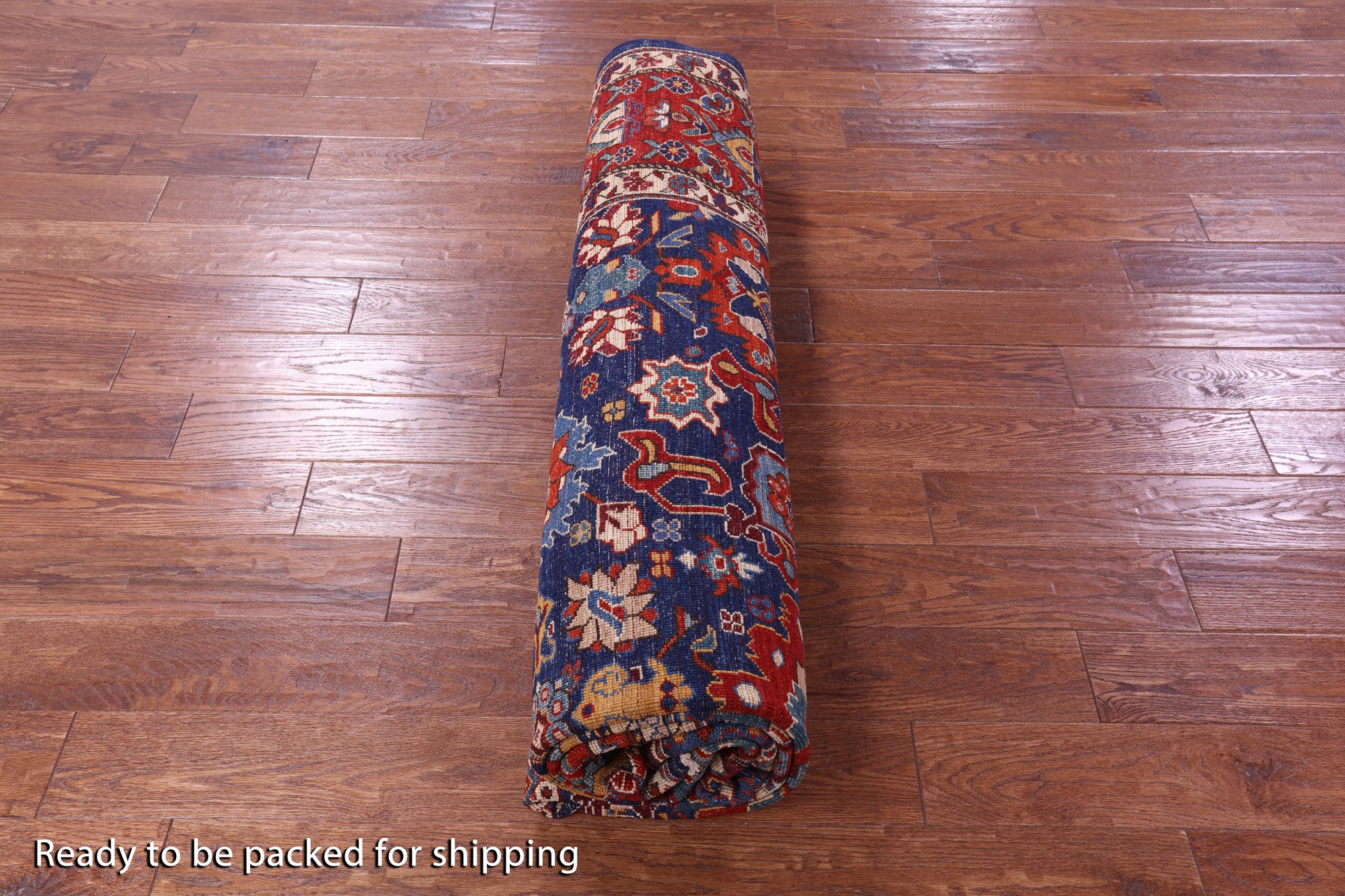 Blue Persian Fine Serapi Handmade Wool Rug - 8' 1" X 9' 8" - Golden Nile