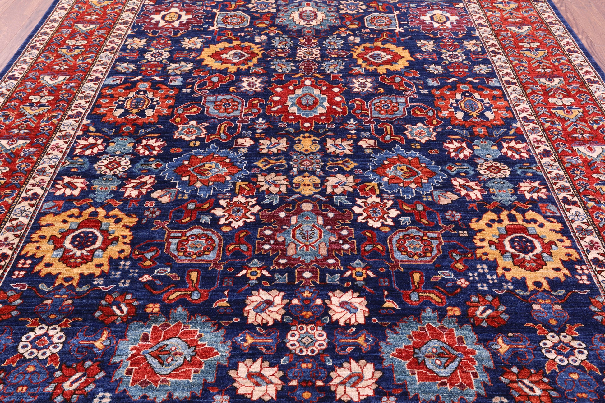 Blue Persian Fine Serapi Handmade Wool Rug - 8' 1" X 9' 8" - Golden Nile