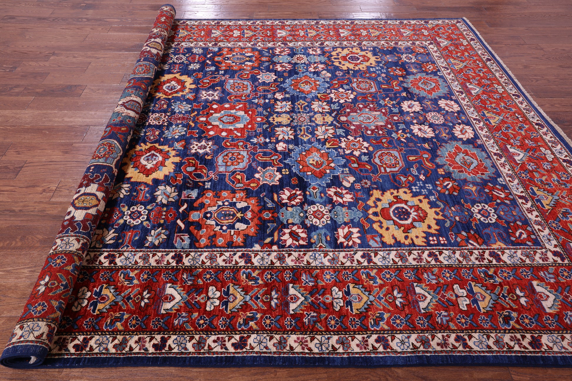 Blue Persian Fine Serapi Handmade Wool Rug - 8' 1" X 9' 8" - Golden Nile