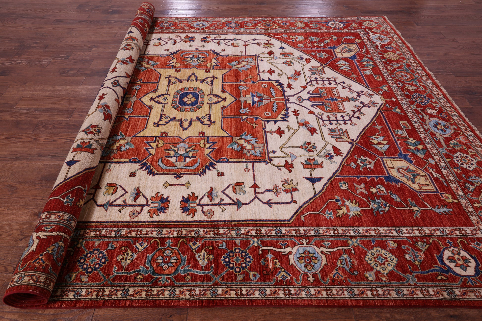 Persian Fine Serapi Hand Knotted Wool Rug - 9' 0" X 11' 9" - Golden Nile