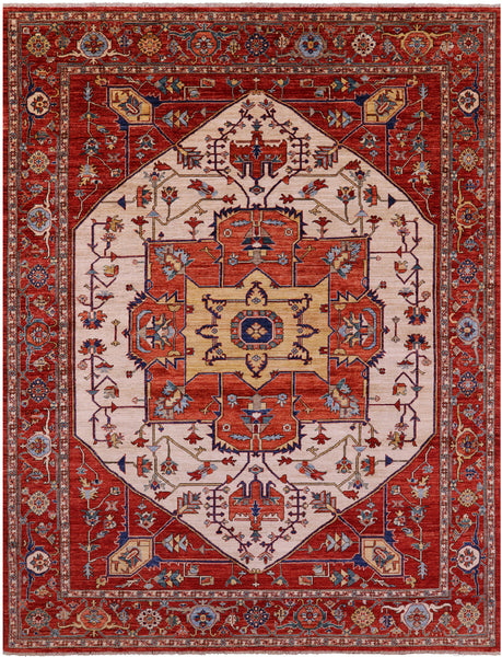 Persian Fine Serapi Hand Knotted Wool Rug - 9' 0" X 11' 9" - Golden Nile