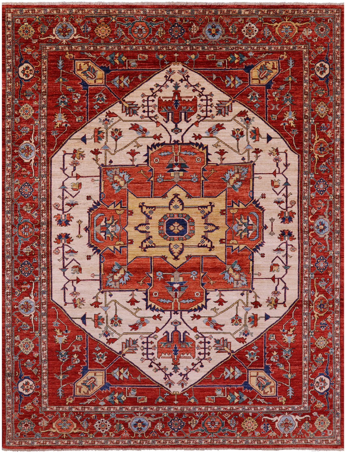 Persian Fine Serapi Hand Knotted Wool Rug - 9' 0" X 11' 9" - Golden Nile
