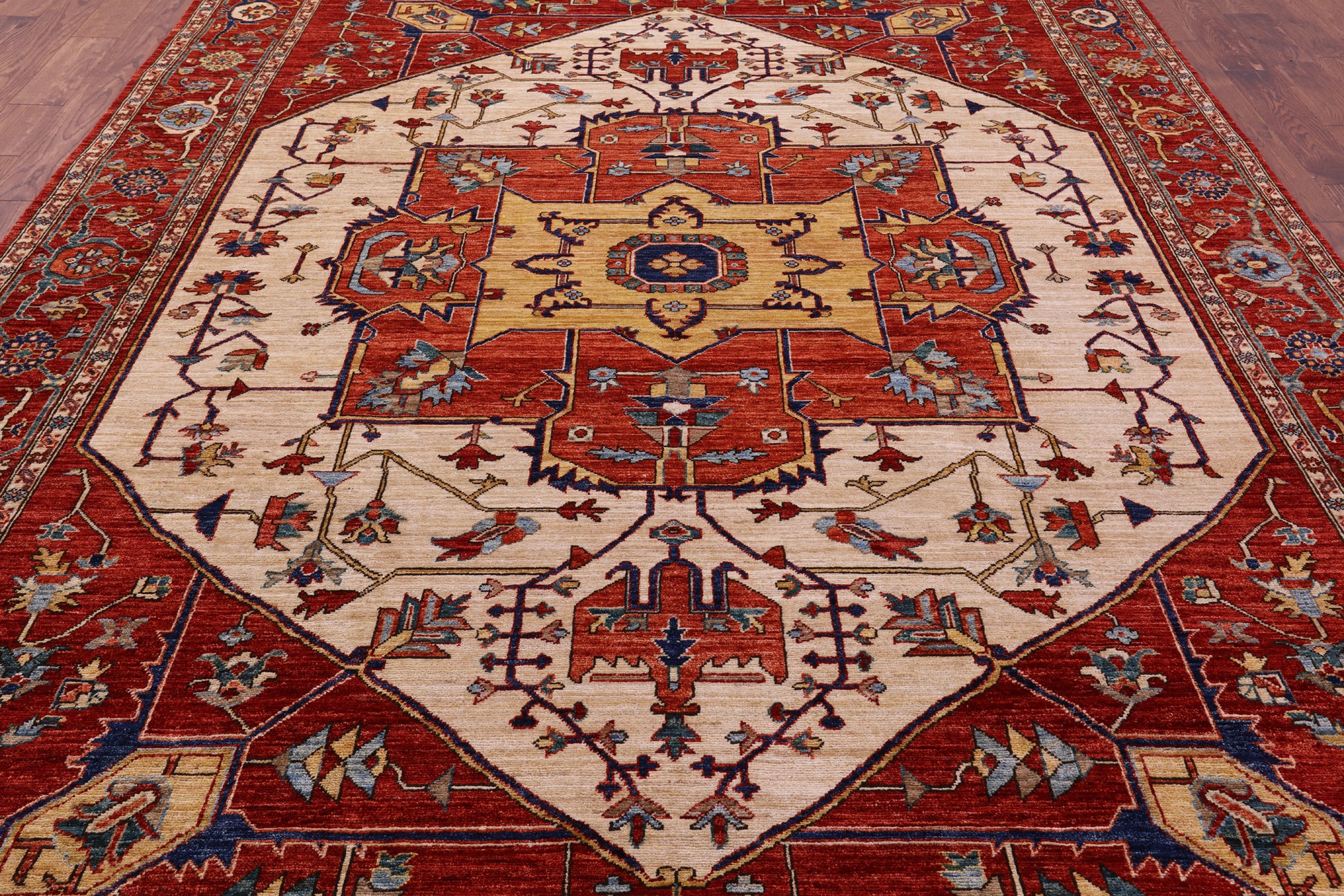 Persian Fine Serapi Hand Knotted Wool Rug - 9' 0" X 11' 9" - Golden Nile