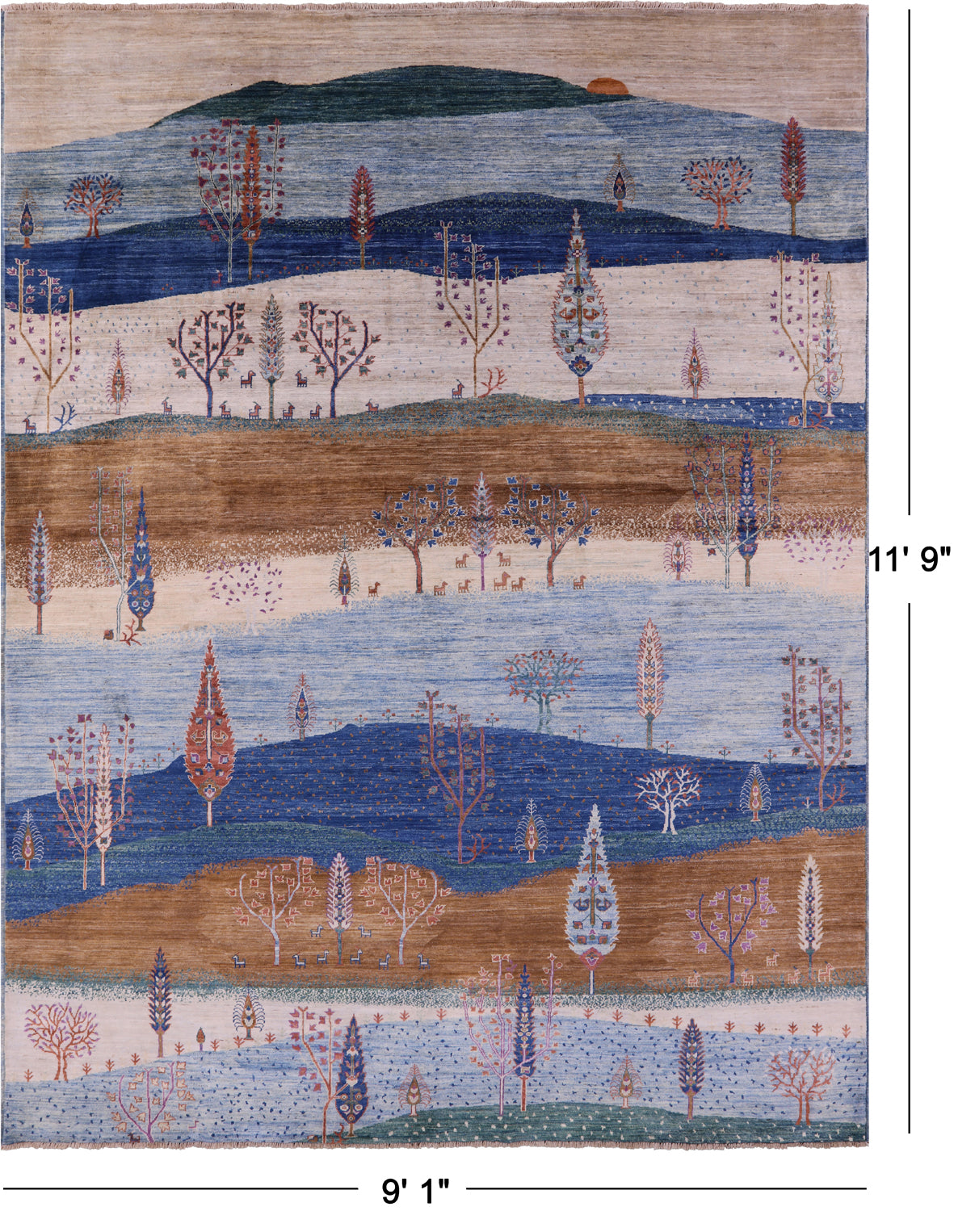 Tribal Persian Gabbeh Hand Knotted Wool Rug - 9' 1" X 11' 9" - Golden Nile