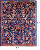 Blue Exotic Birds Persian Fine Serapi Hand Knotted Wool Rug - 8' 0" X 10' 3" - Golden Nile