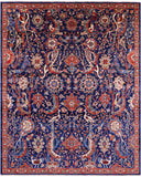 Blue Exotic Birds Persian Fine Serapi Hand Knotted Wool Rug - 8' 0" X 10' 3" - Golden Nile
