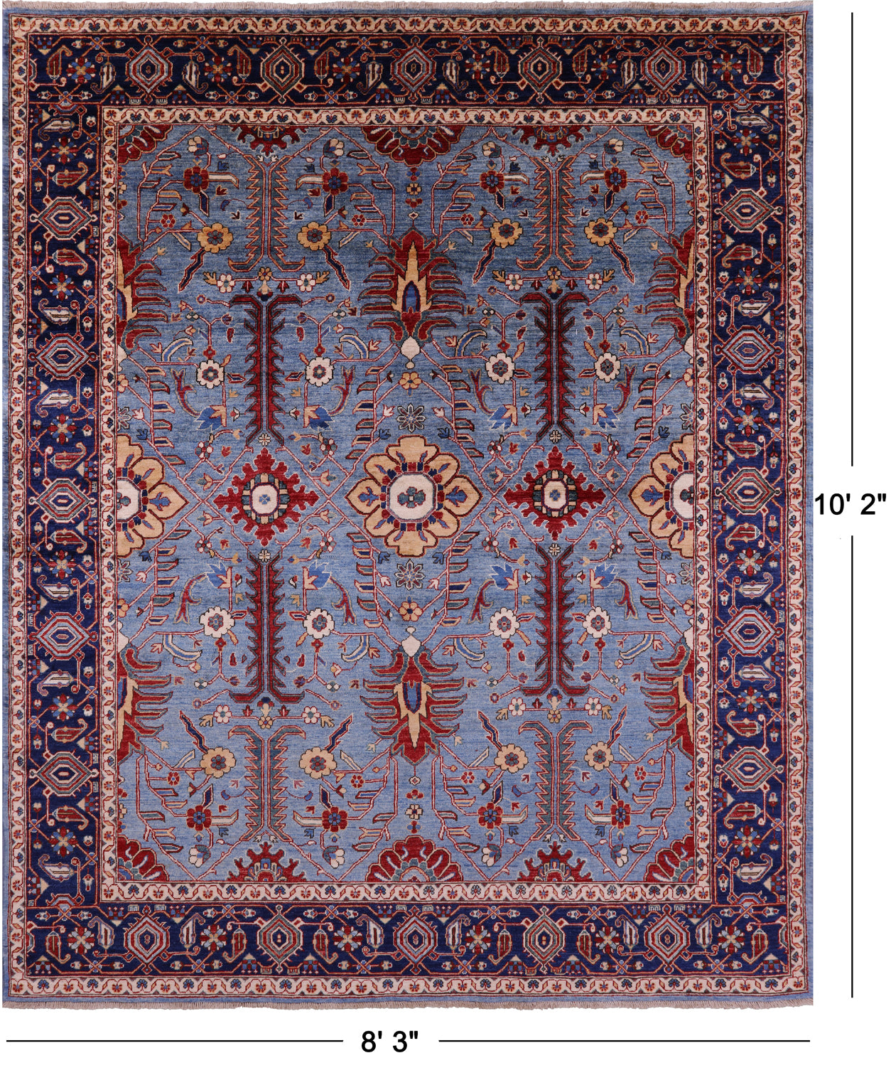 Blue Persian Fine Serapi Hand Knotted Wool Rug - 8' 3" X 10' 2" - Golden Nile