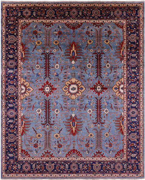 Blue Persian Fine Serapi Hand Knotted Wool Rug - 8' 3" X 10' 2" - Golden Nile
