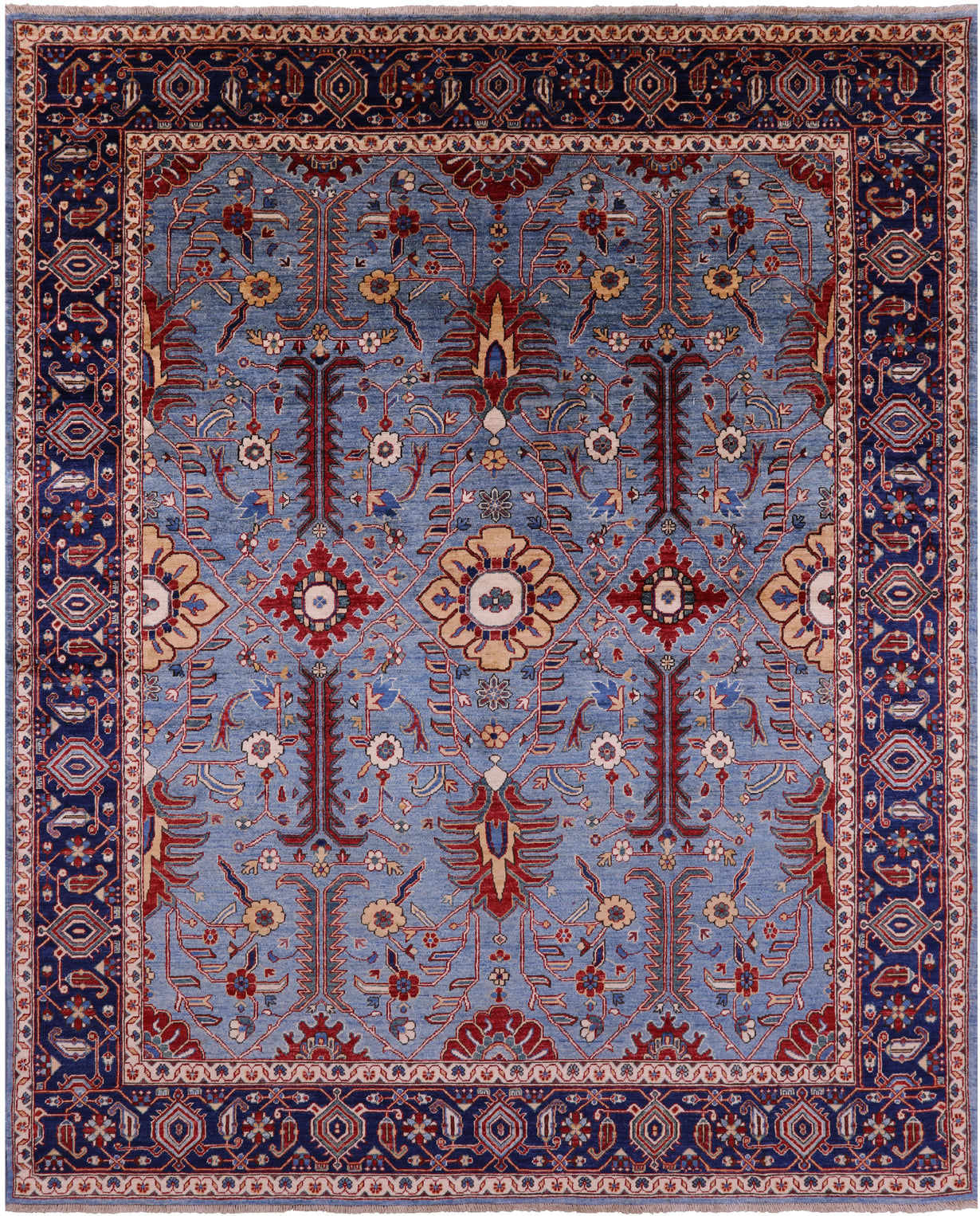 Blue Persian Fine Serapi Hand Knotted Wool Rug - 8' 3" X 10' 2" - Golden Nile