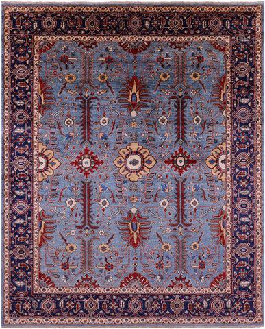 Blue Persian Fine Serapi Hand Knotted Wool Rug - 8' 3