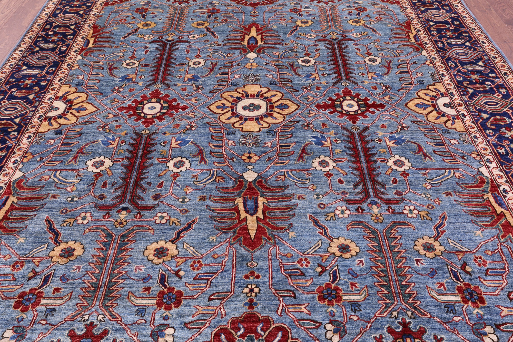 Blue Persian Fine Serapi Hand Knotted Wool Rug - 8' 3" X 10' 2" - Golden Nile