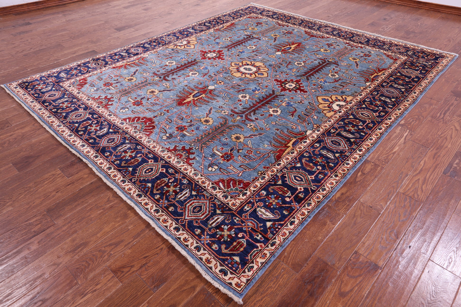 Blue Persian Fine Serapi Hand Knotted Wool Rug - 8' 3" X 10' 2" - Golden Nile