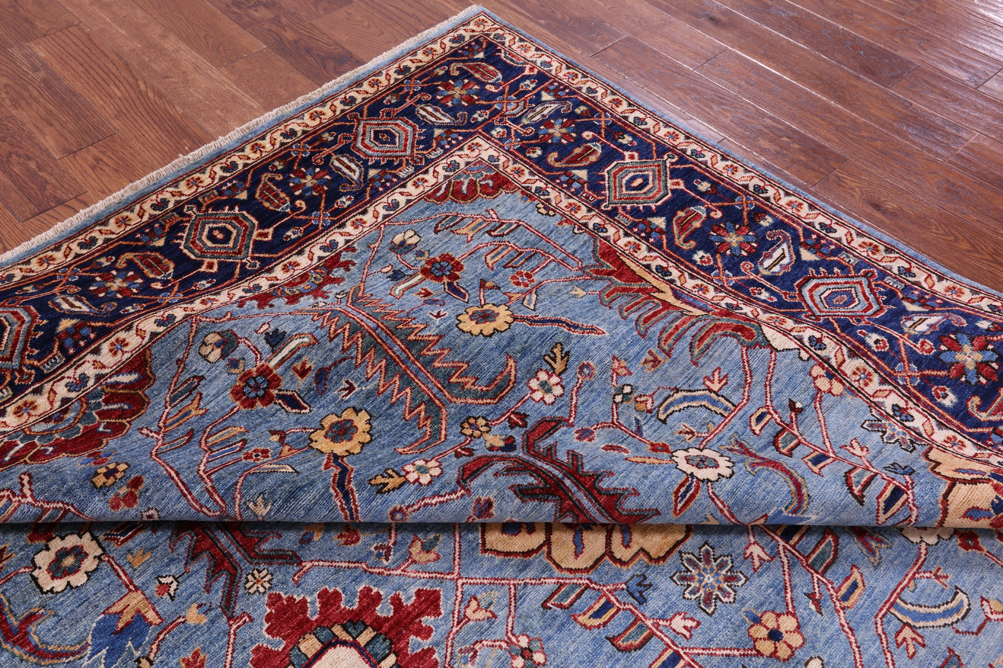 Blue Persian Fine Serapi Hand Knotted Wool Rug - 8' 3" X 10' 2" - Golden Nile