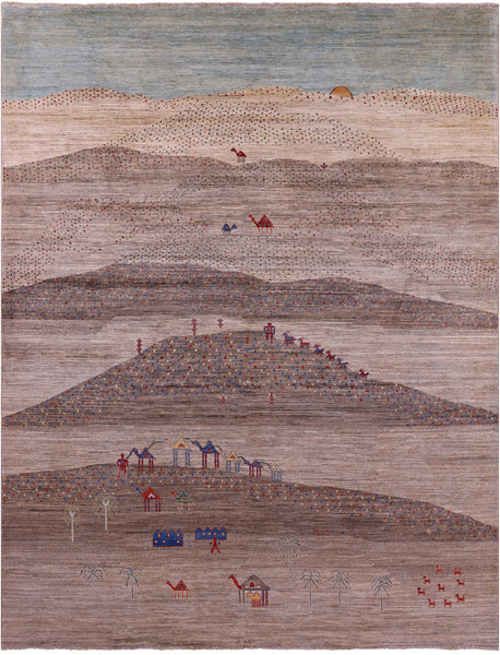 Tribal Persian Gabbeh Handmade Wool Rug - 9' 1" X 12' 1" - Golden Nile