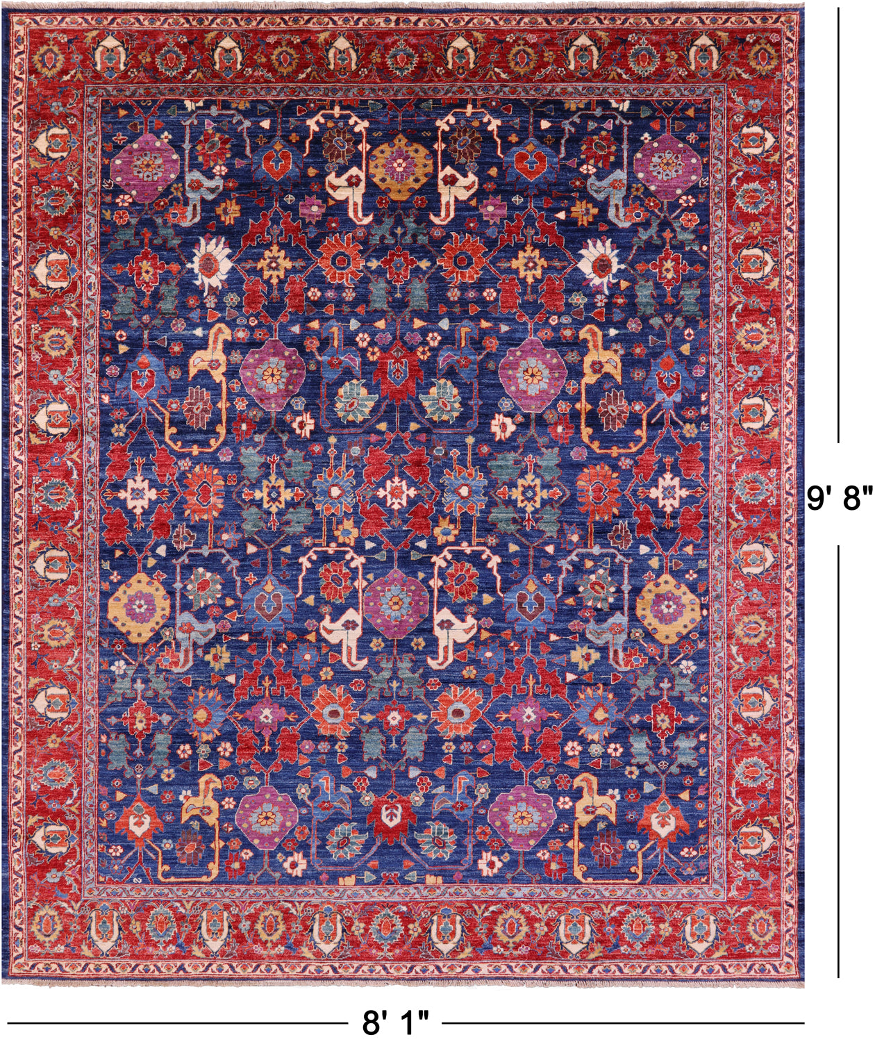 Persian Fine Serapi Hand Knotted Wool Rug - 8' 1" X 9' 8" - Golden Nile