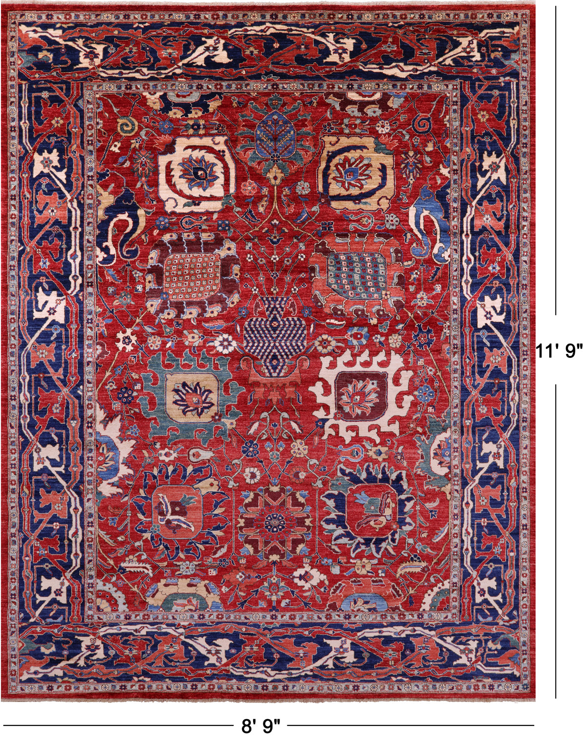 Persian Fine Serapi Hand Knotted Wool Rug - 8' 9" X 11' 9" - Golden Nile