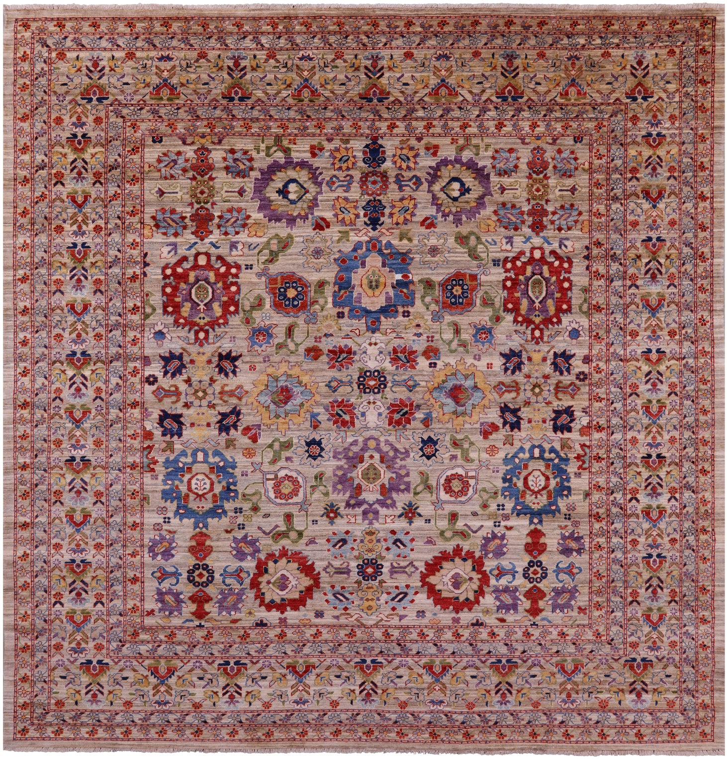 Square Persian Fine Serapi Hand Knotted Wool Rug - 10' 2" X 10' 2" - Golden Nile