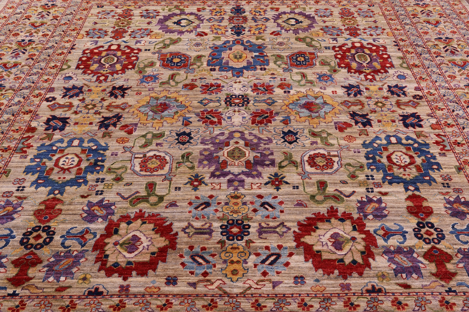 Square Persian Fine Serapi Hand Knotted Wool Rug - 10' 2" X 10' 2" - Golden Nile