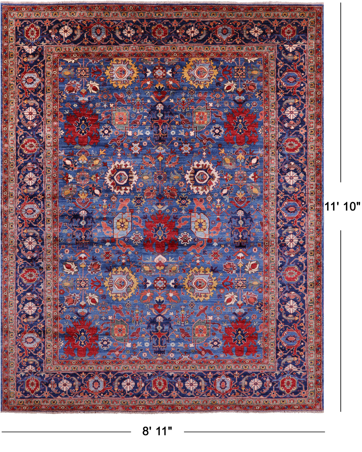 Blue Persian Fine Serapi Handmade Wool Rug - 8' 11" X 11' 10" - Golden Nile