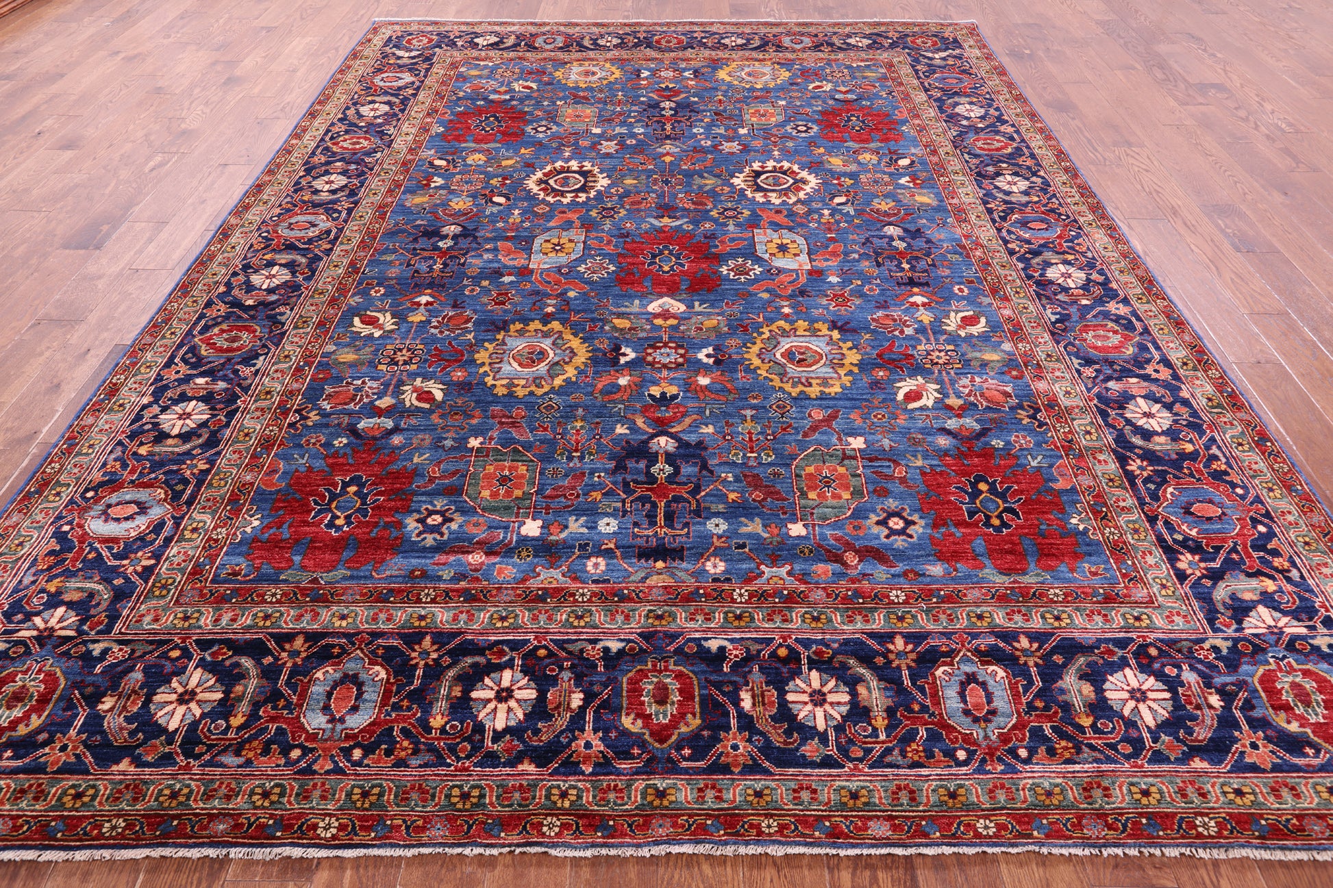 Blue Persian Fine Serapi Handmade Wool Rug - 8' 11" X 11' 10" - Golden Nile