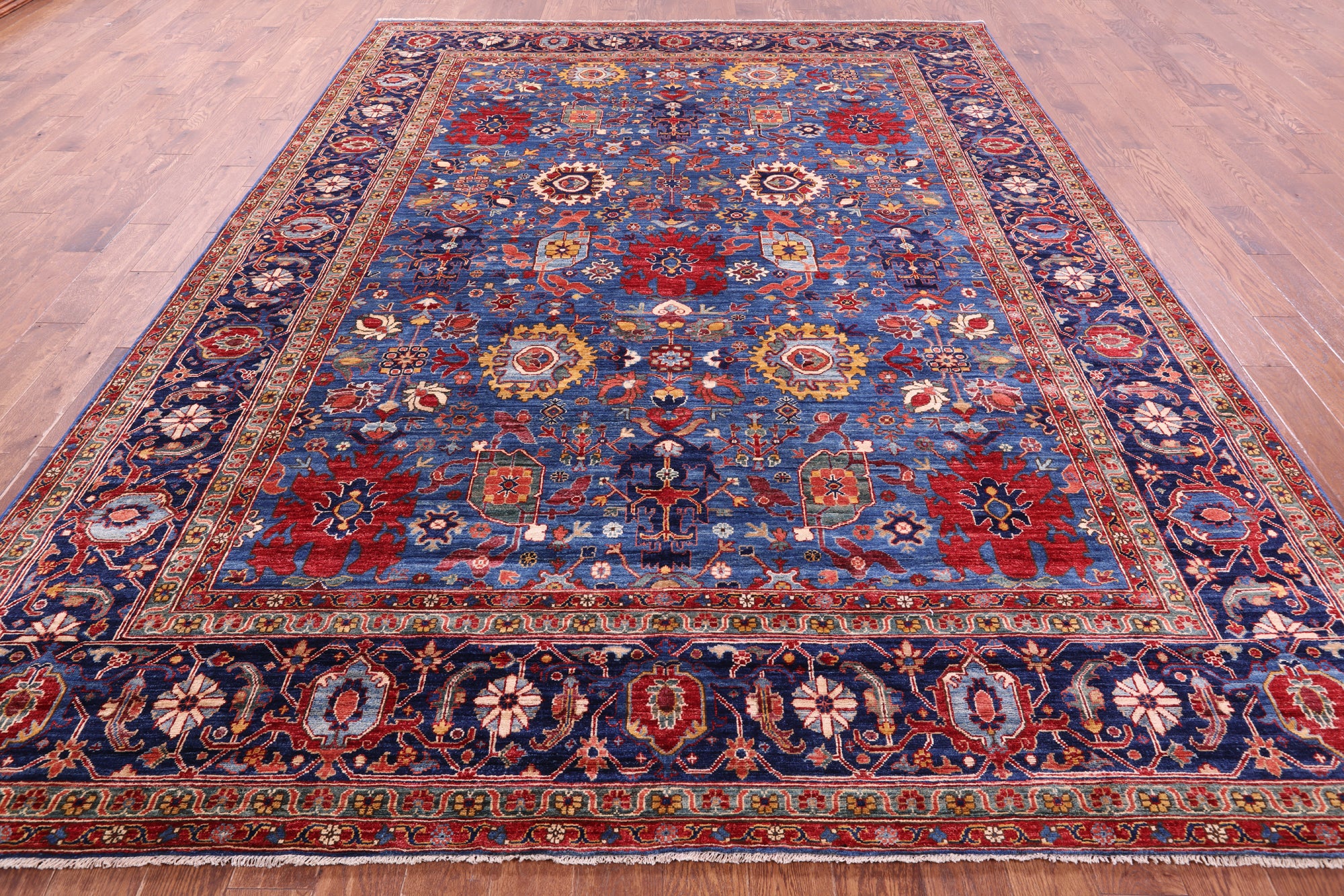 Blue Persian Fine Serapi Handmade Wool Rug - 8' 11" X 11' 10" - Golden Nile
