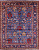 Blue Persian Fine Serapi Handmade Wool Rug - 8' 11" X 11' 10" - Golden Nile