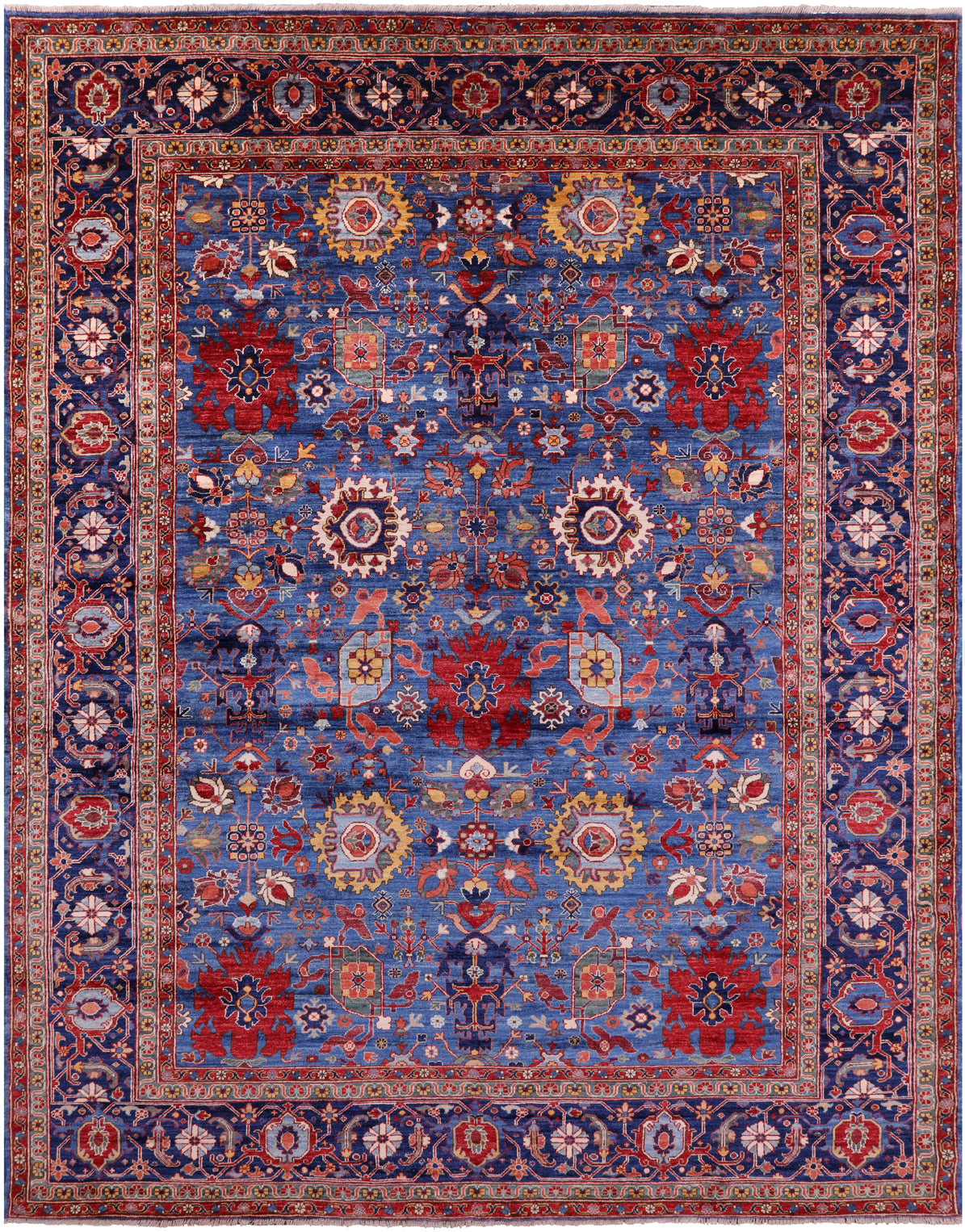 Blue Persian Fine Serapi Handmade Wool Rug - 8' 11" X 11' 10" - Golden Nile