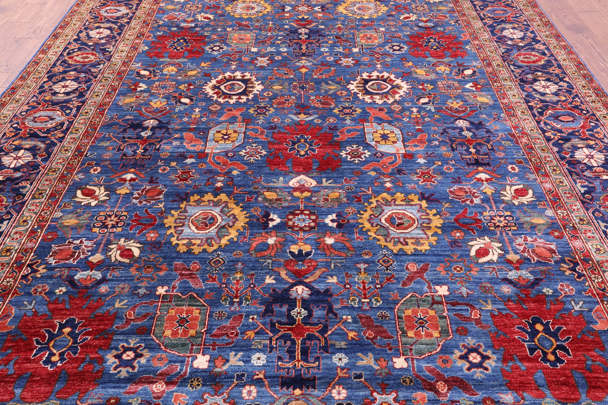 Blue Persian Fine Serapi Handmade Wool Rug - 8' 11" X 11' 10" - Golden Nile