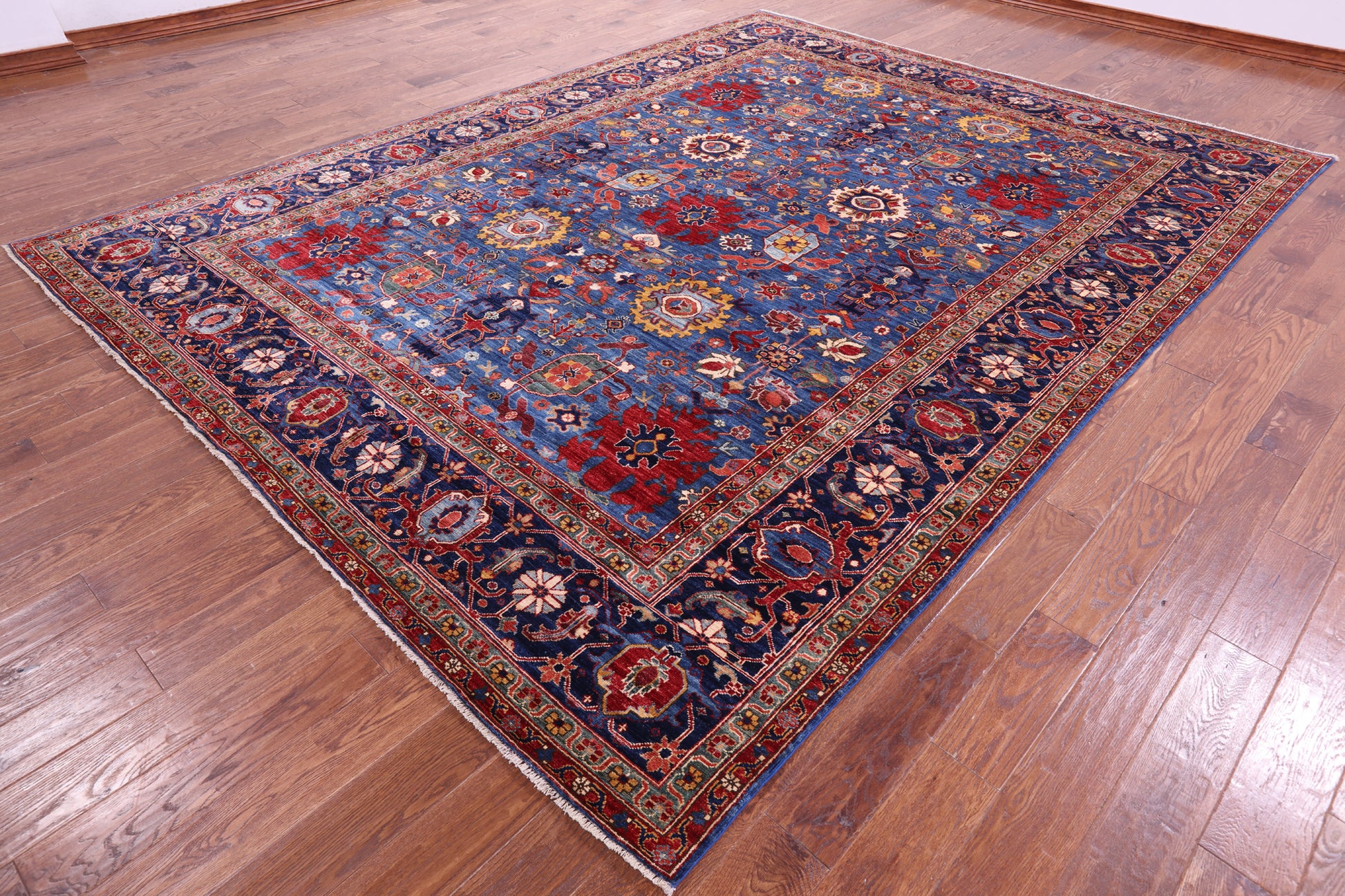 Blue Persian Fine Serapi Handmade Wool Rug - 8' 11" X 11' 10" - Golden Nile