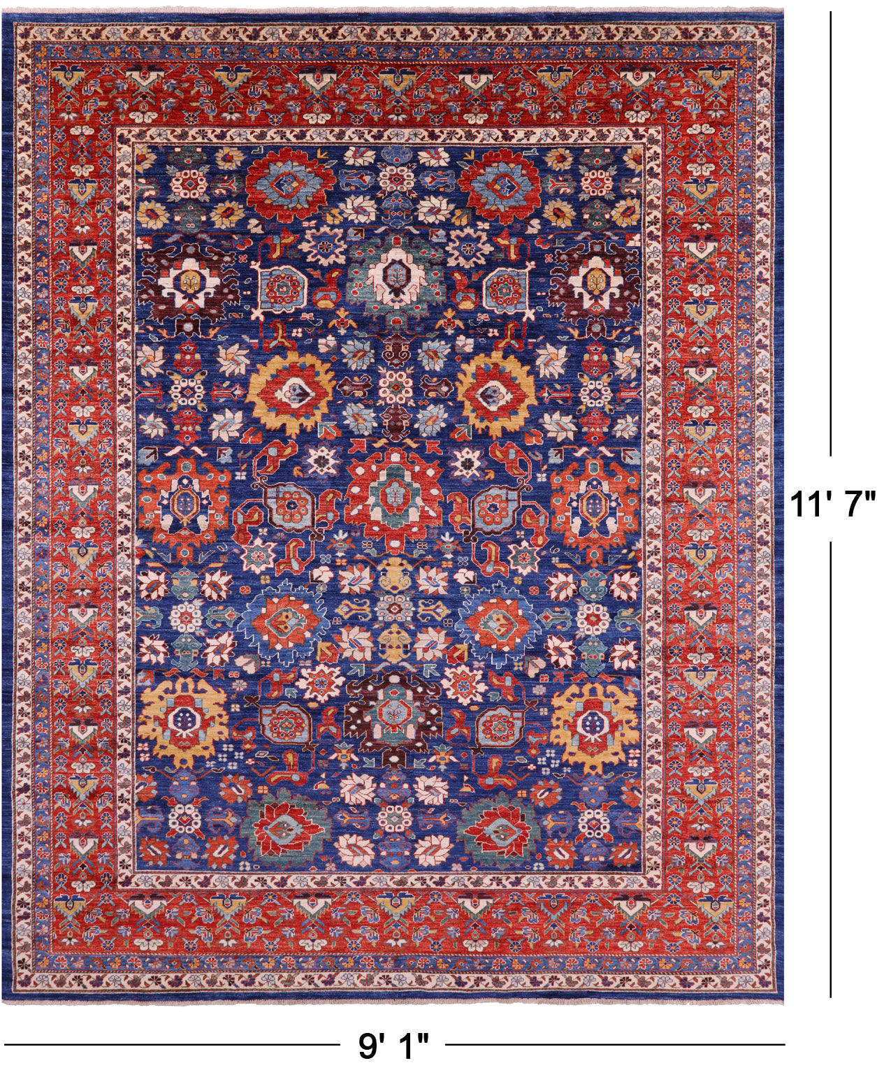 Persian Fine Serapi Hand Knotted Wool Rug - 9' 1" X 11' 7" - Golden Nile