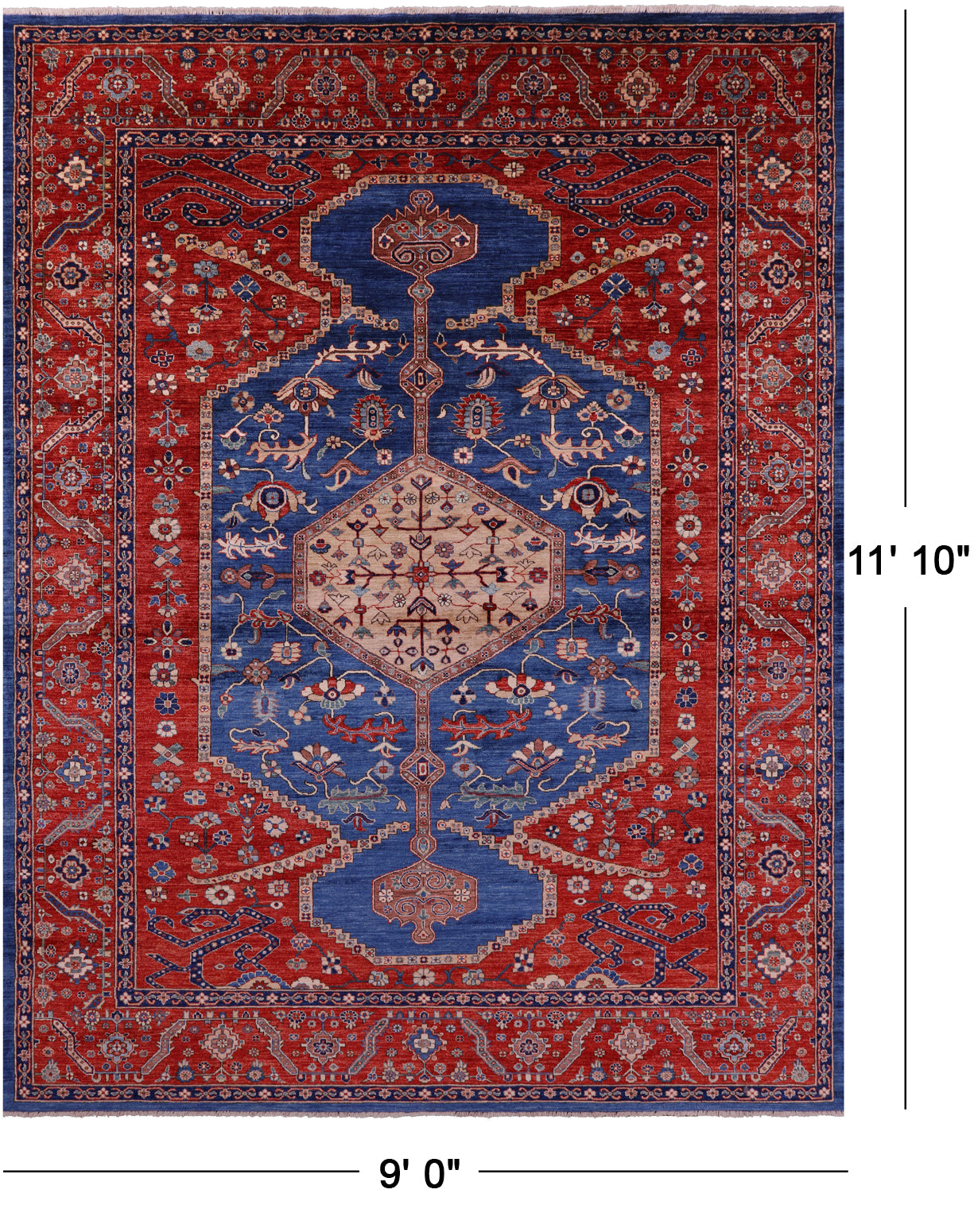 Persian Fine Serapi Handmade Wool Rug - 9' 0" X 11' 10" - Golden Nile