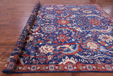 Blue Exotic Birds Persian Fine Serapi Hand Knotted Wool Rug - 9' 1" X 11' 9" - Golden Nile