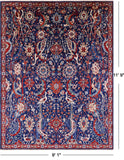 Blue Exotic Birds Persian Fine Serapi Hand Knotted Wool Rug - 9' 1" X 11' 9" - Golden Nile
