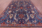 Blue Exotic Birds Persian Fine Serapi Hand Knotted Wool Rug - 9' 1" X 11' 9" - Golden Nile