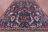 Blue Exotic Birds Persian Fine Serapi Hand Knotted Wool Rug - 9' 1" X 11' 9" - Golden Nile