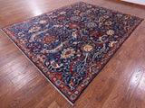 Blue Exotic Birds Persian Fine Serapi Hand Knotted Wool Rug - 9' 1" X 11' 9" - Golden Nile