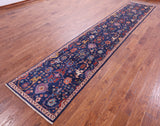 Blue Persian Fine Serapi Handmade Wool Runner Rug - 2' 9" X 14' 10" - Golden Nile