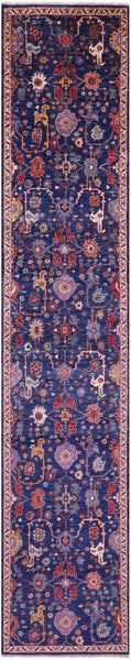 Blue Persian Fine Serapi Handmade Wool Runner Rug - 2' 9" X 14' 10" - Golden Nile