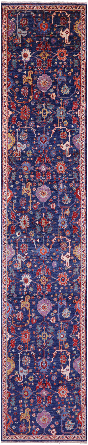 Blue Persian Fine Serapi Handmade Wool Runner Rug - 2' 9" X 14' 10" - Golden Nile