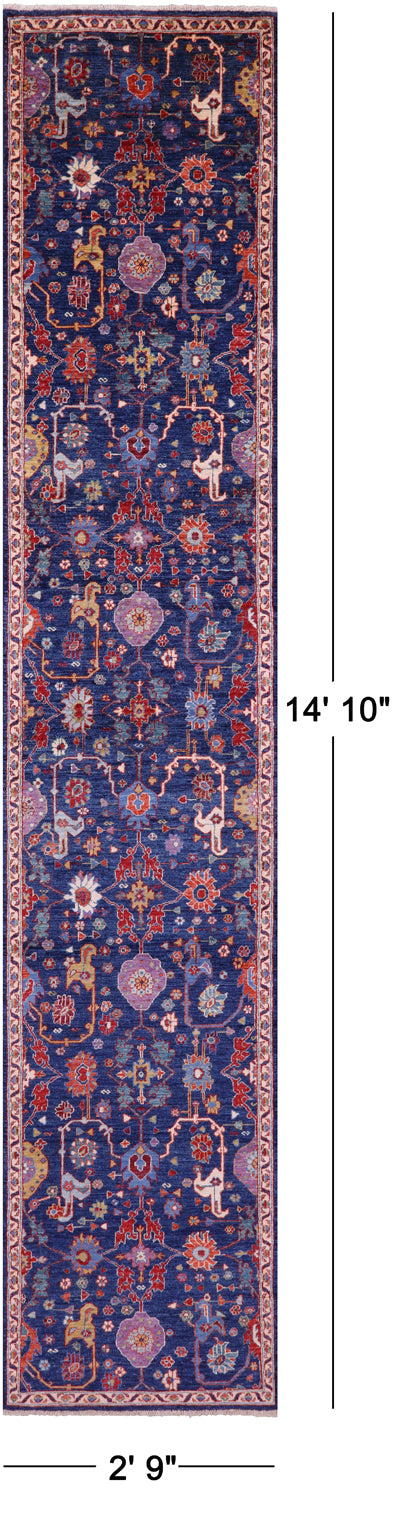 Blue Persian Fine Serapi Handmade Wool Runner Rug - 2' 9" X 14' 10" - Golden Nile