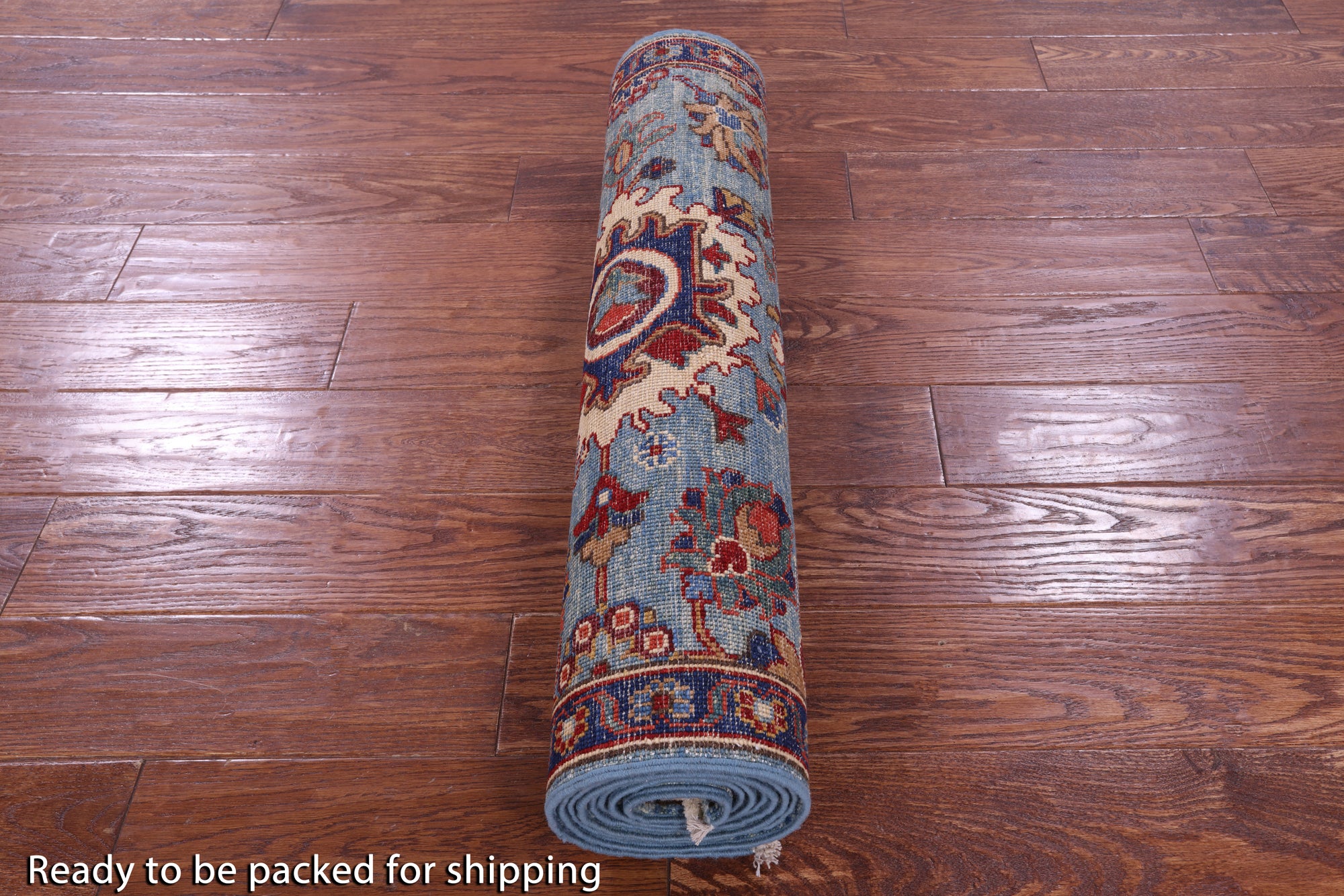 Blue Persian Fine Serapi Hand Knotted Wool Runner Rug - 2' 9" X 9' 6" - Golden Nile
