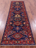 Blue Persian Fine Serapi Hand Knotted Wool Runner Rug - 2' 9" X 9' 8" - Golden Nile