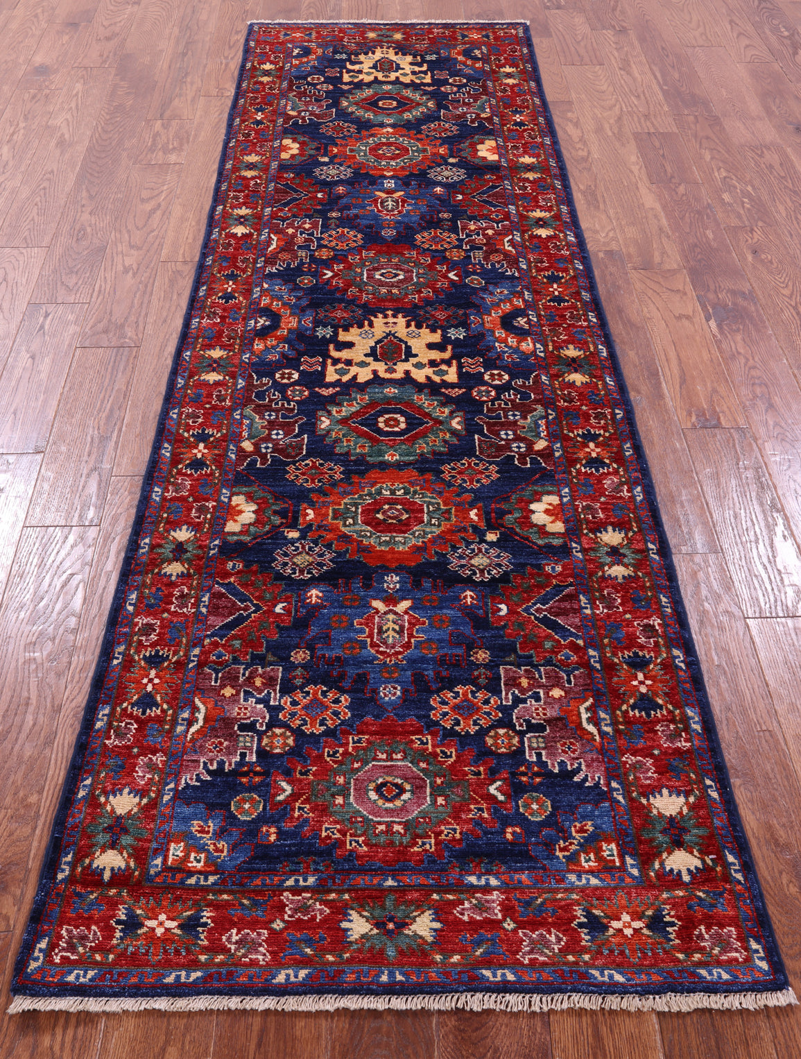 Blue Persian Fine Serapi Hand Knotted Wool Runner Rug - 2' 9" X 9' 8" - Golden Nile