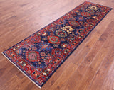 Blue Persian Fine Serapi Hand Knotted Wool Runner Rug - 2' 9" X 9' 8" - Golden Nile