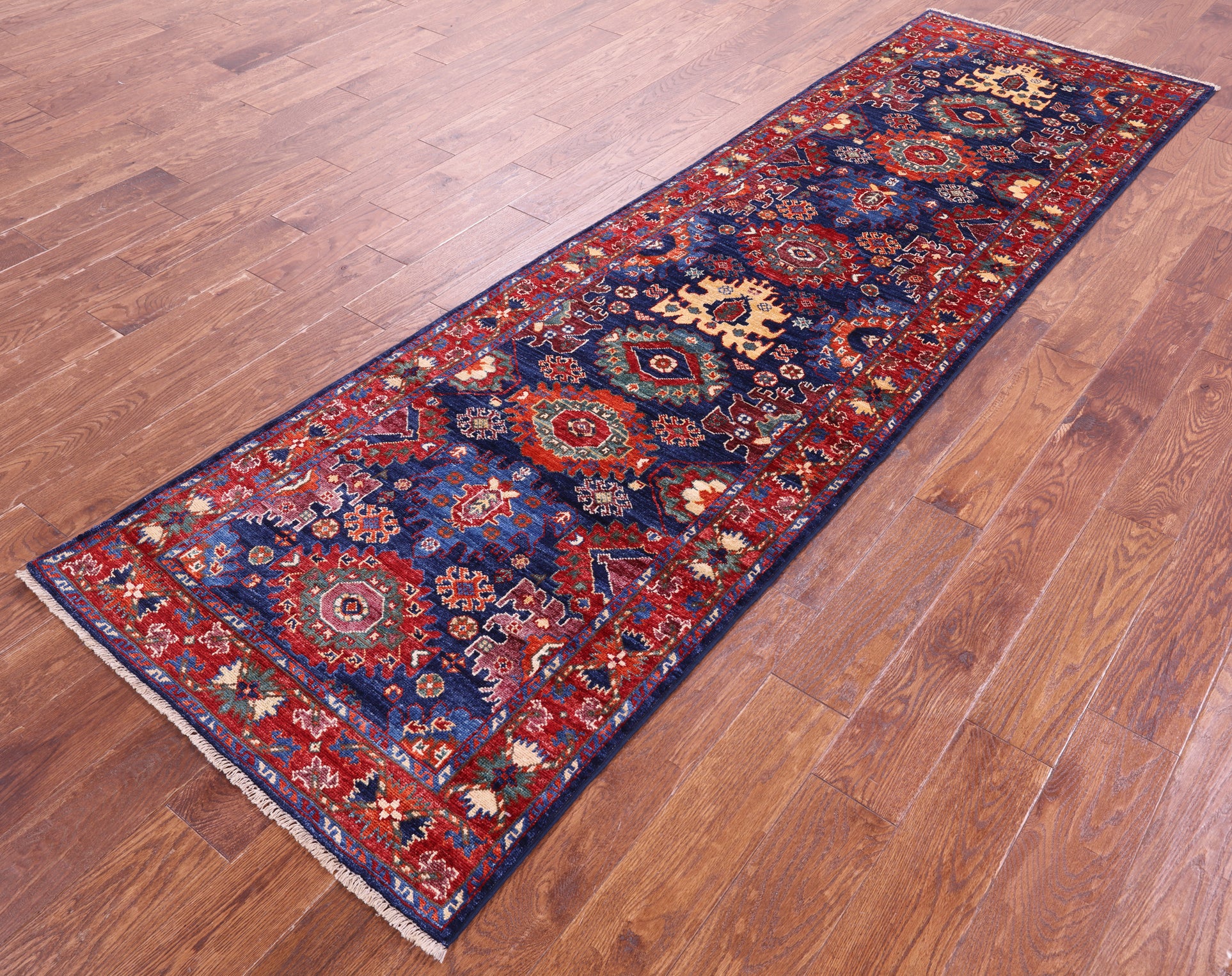 Blue Persian Fine Serapi Hand Knotted Wool Runner Rug - 2' 9" X 9' 8" - Golden Nile